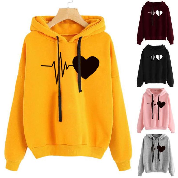 Heart Print Streetwear Hoodies Women Sweatshirt Spring Autumn Long Sleeve Hoodie Clothes - Grey _ S