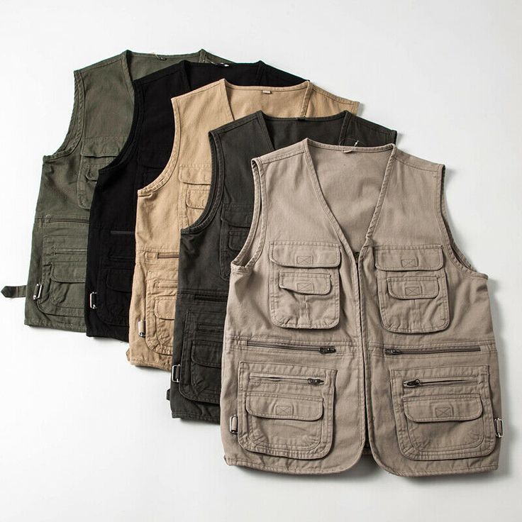 Men Multi Pockets Cargo Vest Sleeveless Jacket Work Waistcoat Solid Leisure